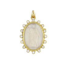 Load image into Gallery viewer, Estate Elizabeth Locke 19K Gold White Venetian Glass Calliope Intaglio Pin/Pendant with Faceted Moonstones
