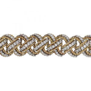 Vintage 1980s 14K Two-Tone Gold Braided Bracelet with Diamonds