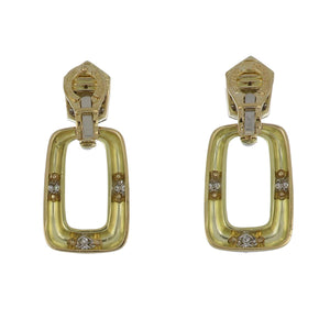 Estate David Webb Platinum and 18K Gold White Enamel Doorknocker Earrings