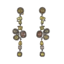Load image into Gallery viewer, Sterling Silver Fancy Yellow Brown Green Diamond Drop Earrings
