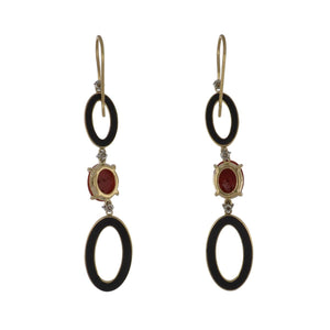 Aletto Brothers 18K Gold Coral and Black Enamel Drop Earrings
