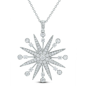 18K White Gold Diamond Snowflake Pendant Necklace