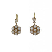 Load image into Gallery viewer, Georgian Gold Split Pearl Cluster Drop Earrings

