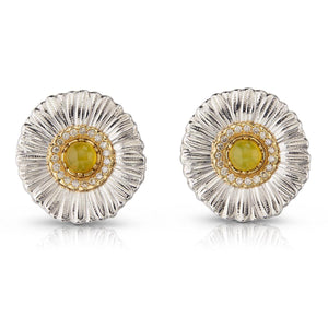 Buccellati Sterling Silver 'Blossom Color' Daisy Earrings with Yellow Agate