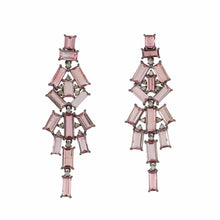Load image into Gallery viewer, Sterling Silver Pink Tourmaline Geometric Design Drop Earrings
