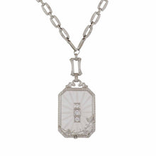 Load image into Gallery viewer, Art Deco Rock Crystal Starburst 14K White Gold Plaque Pendant Necklace
