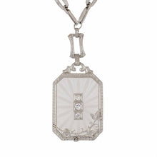 Load image into Gallery viewer, Art Deco Rock Crystal Starburst 14K White Gold Plaque Pendant Necklace
