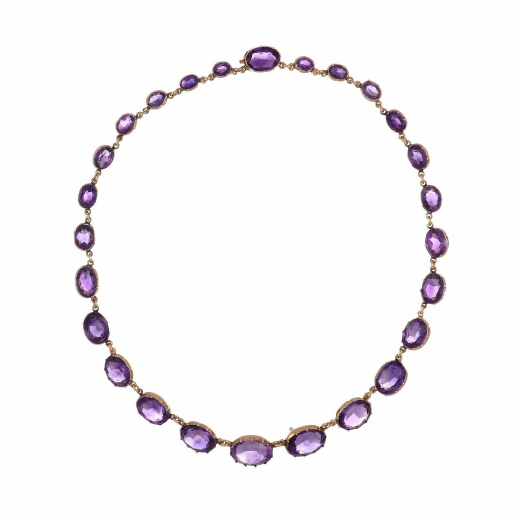 Important Victorian 14K Rose Gold Amethyst Riviere Necklace