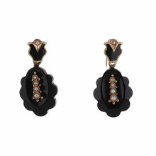 Load image into Gallery viewer, Victorian Onyx 14K Rose Gold Mourning Jewelry Earrings
