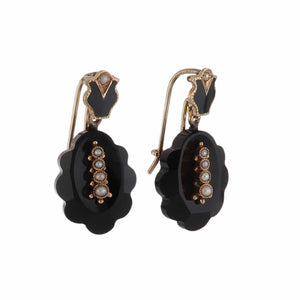 Victorian Onyx 14K Rose Gold Mourning Jewelry Earrings