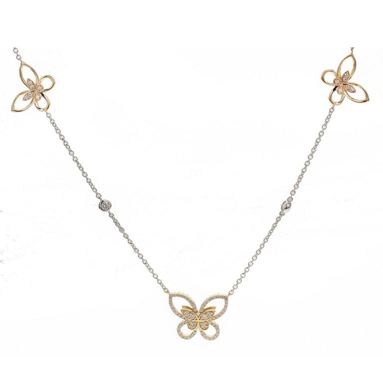 18K Two-Tone Gold Dimond Butterfly Station Necklace 4.00 ctw