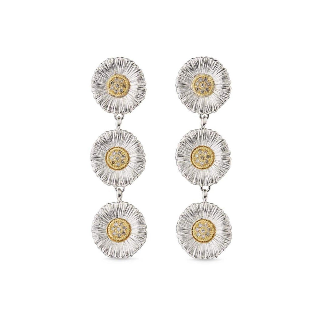 Buccellati Sterling Silver 'Blossom' Triple Drop Daisy Earrings with Diamonds