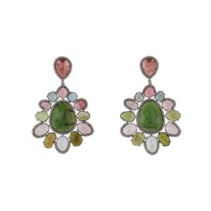 Sterling Silver Tourmaline and Aquamarine Multicolor Slice Earrings
