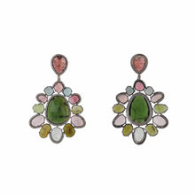 Load image into Gallery viewer, Sterling Silver Tourmaline and Aquamarine Multicolor Slice Earrings
