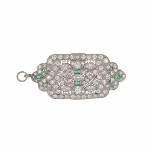 Art Deco Diamond and Emerald Platinum Pin/Pendant