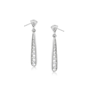 Diamond and White Enamel 18K White Gold Drop Earrings