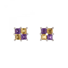Load image into Gallery viewer, Estate Amethyst and Citrine 14K White Gold Checkerboard Earrings
