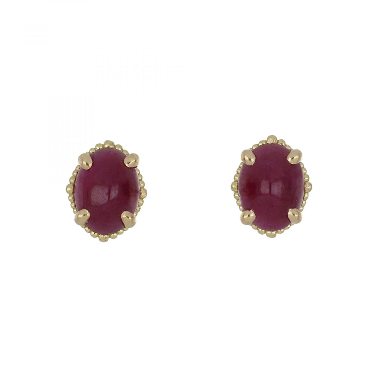 18K Gold Cabochon Ruby Earrings Tenenbaum Jewelers
