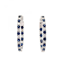 Load image into Gallery viewer, 14K White Gold Sapphire and Diamond Hoop Earrings
