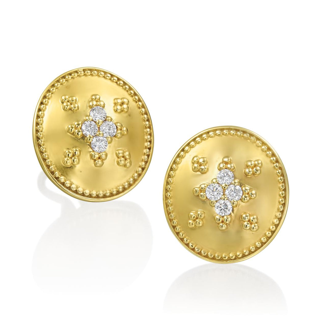 Mazza 14K Gold Button Earrings with Diamonds