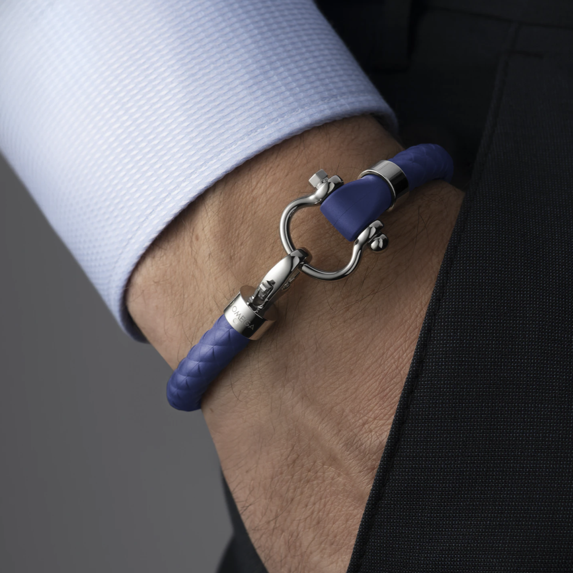 Omega Stainless Steel Electric Blue Rubber Bracelet Tenenbaum