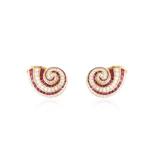 Load image into Gallery viewer, Tiffany &amp; Co. 18K Gold Ruby And Diamond Shell Earrings
