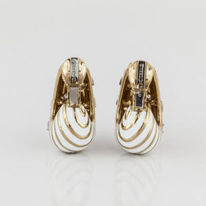 Estate David Webb 18K Gold White Enamel and Diamond Earrings