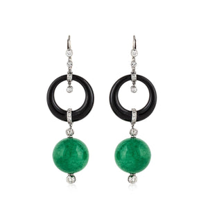 Jade Onyx and Diamond Earrings