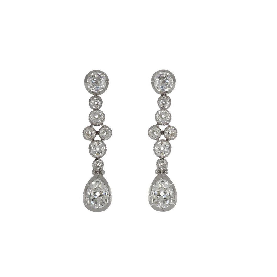 Edwardian Platinum-Topped 14K Gold Diamond Drop Earrings