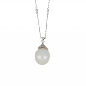 Estate Platinum South Sea Pearl Pendant Necklace with Diamonds