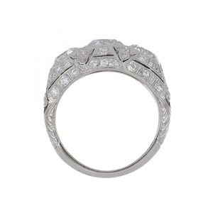 Important Art Deco Platinum Three Stone Round Diamond Engagement Ring