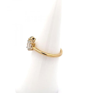18K Gold Two-Stone Round and Emerlad-Cut Diamond Ring