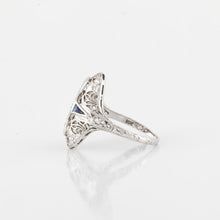 Load image into Gallery viewer, Art Deco 18K White Gold Navette Diamond and Sapphire Ring
