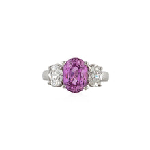 Load image into Gallery viewer, Platinum Three Stone Pink Sapphire And Diamond Ring
