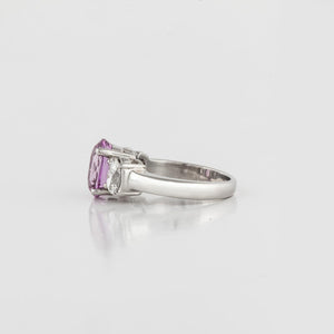 Platinum Three Stone Pink Sapphire And Diamond Ring
