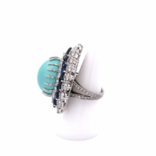 Load image into Gallery viewer, Mid-Century Turquoise, Sapphire, and Diamond Ring
