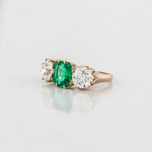 Load image into Gallery viewer, Victorian Three-Stone Colombian Emerald and Diamond Ring
