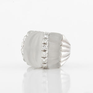 18K White Gold Carved Rock Crystal And Diamond Ring