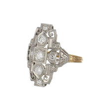 Load image into Gallery viewer, Art Deco 14K Two-Tone Gold Openwork Diamond Navette Ring with Orange Blossom Engraving
