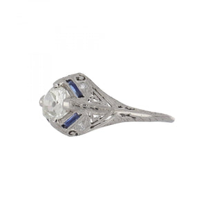 Art Deco 0.96 Carat Old Mine-Cut Diamond Ring