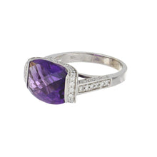 Load image into Gallery viewer, Estate 18K White Gold Tension-Set Amethyst Ring with Diamonds
