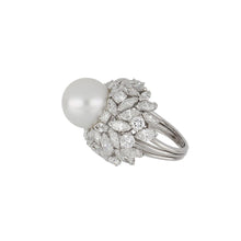 Load image into Gallery viewer, Platinum Cultured South Sea Pearl Ring with Diamonds
