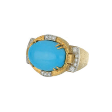 Load image into Gallery viewer, Vintage 1980s David Webb 18K Yellow Gold &amp; Platinum Turquoise Ring with Diamonds

