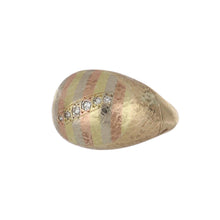 Load image into Gallery viewer, Edwardian 14K Tri-Color Gold Textured Dome Ring with Diamonds
