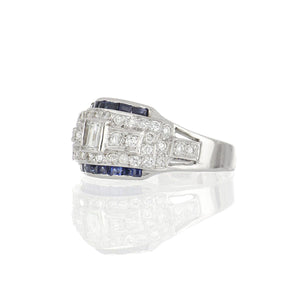 Retro 1940s White Gold Diamond & Sapphire Ring
