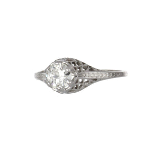 Art Deco 18K White Gold Filigree Old European-Cut Diamond Solitaire Engagement Ring