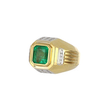Load image into Gallery viewer, Estate 18K Two-Tone Gold Colombian Emerald Ring with Diamonds
