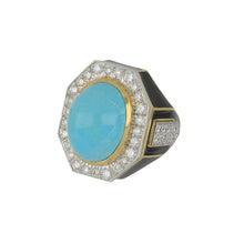 Load image into Gallery viewer, Vintage 1990s David Webb 18K Gold Turquoise and Black Enamel Ring with Diamonds
