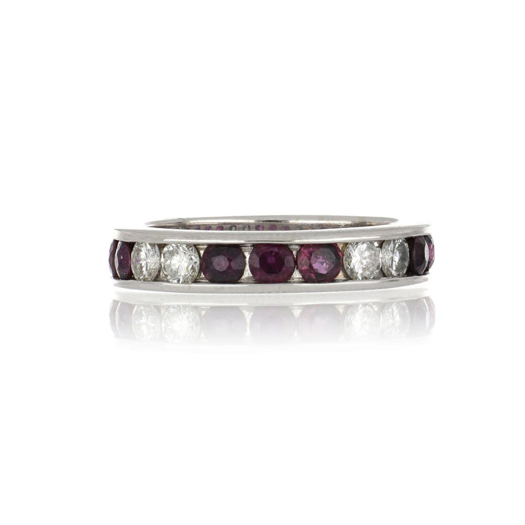 Estate 18K White Gold Channel-Set Pink Sapphire and Diamond Band