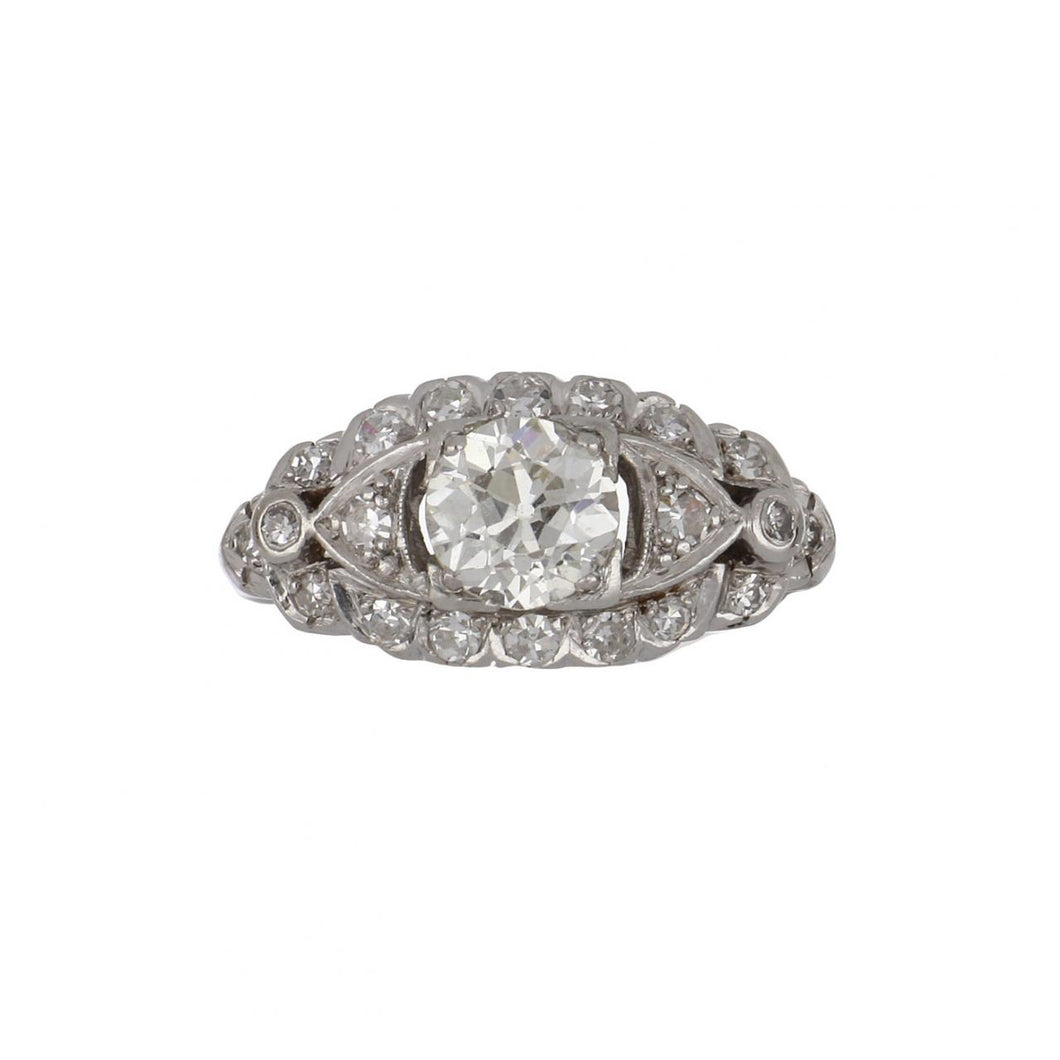 Art Deco Platinum Illusion-Set Diamond Ring with Fishtail